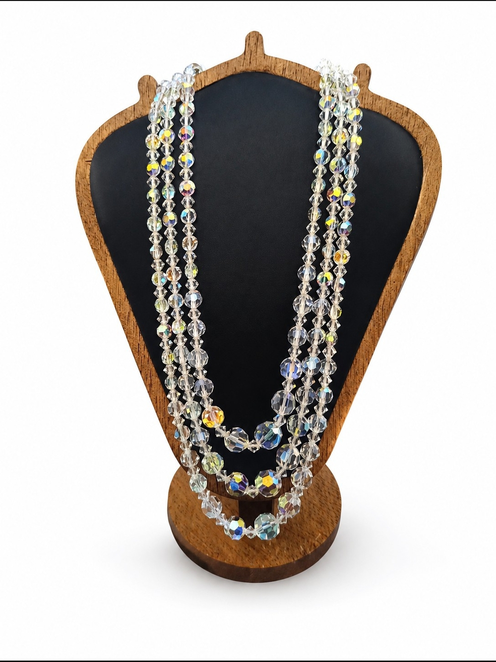 Vintage Crystal Aurora Borealis Triple-Strand Necklace - Women Jewelry